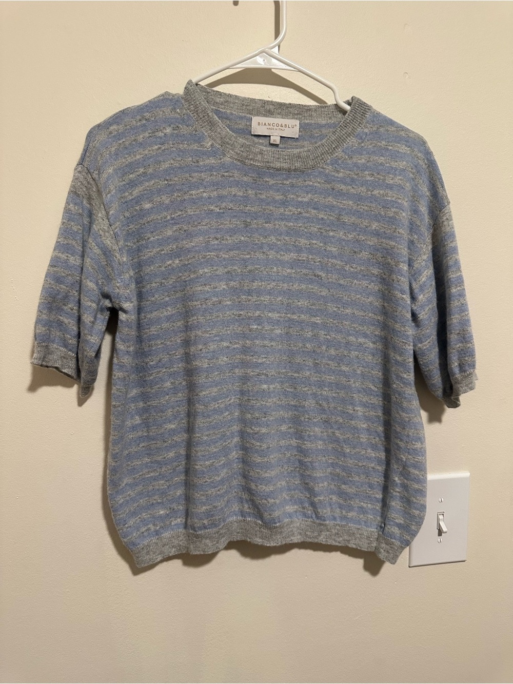 Cashmere Silk Blend Italian Short-Sleeve Striped Sweater size XL